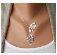 wholesale love two leaves pendant chain necklace for women bijoux collares jewelry exo colar 2019 new girl one direction na607