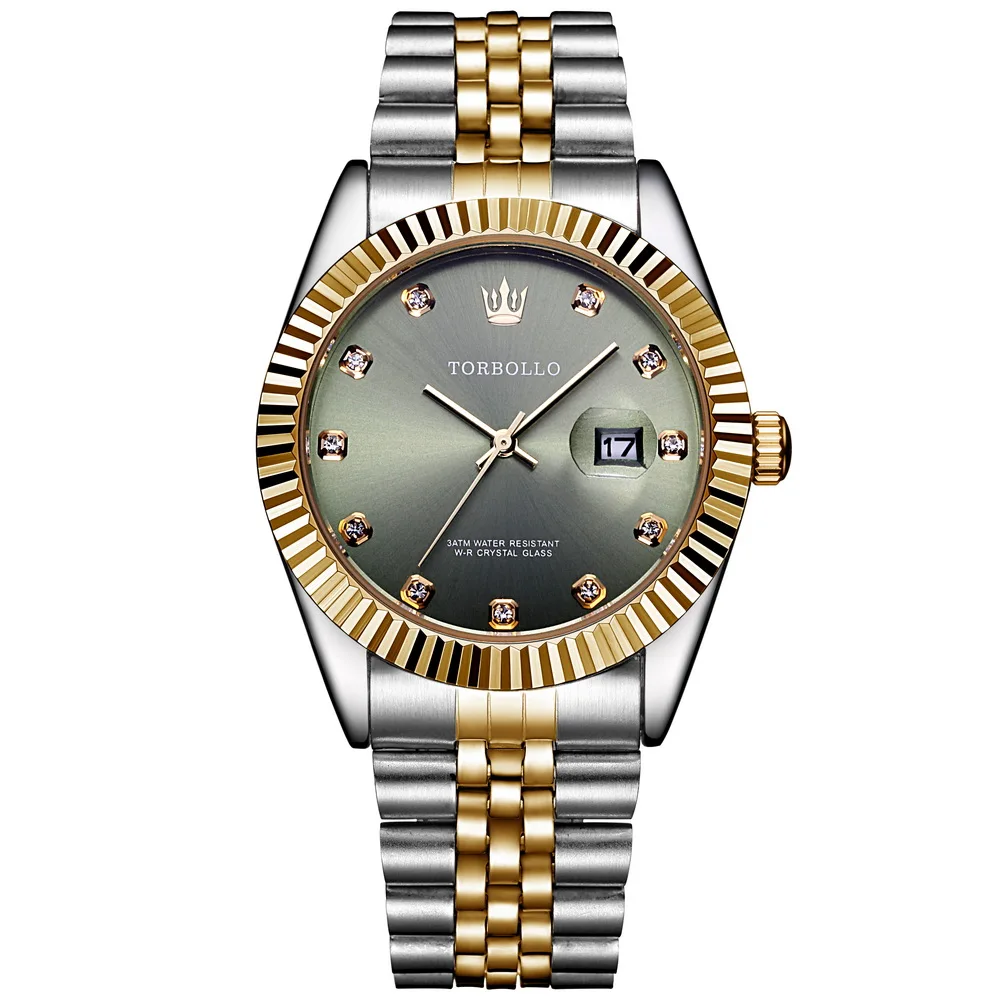 silver gold green Мужские золотые часы, часы, лучший роскошный Топ бренд, Relogio Masculino, кварцевые/Золотые/наручные часы, мужские роскошные часы - Цвет: silver gold green