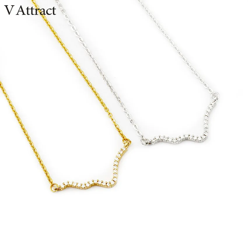 V Attract Gold Filled Maxi Choker Simple Wave CZ Necklace Women Bridesmaid Gift Vintage Jewelry Bar Charm Gargantilha|necklace women|cz