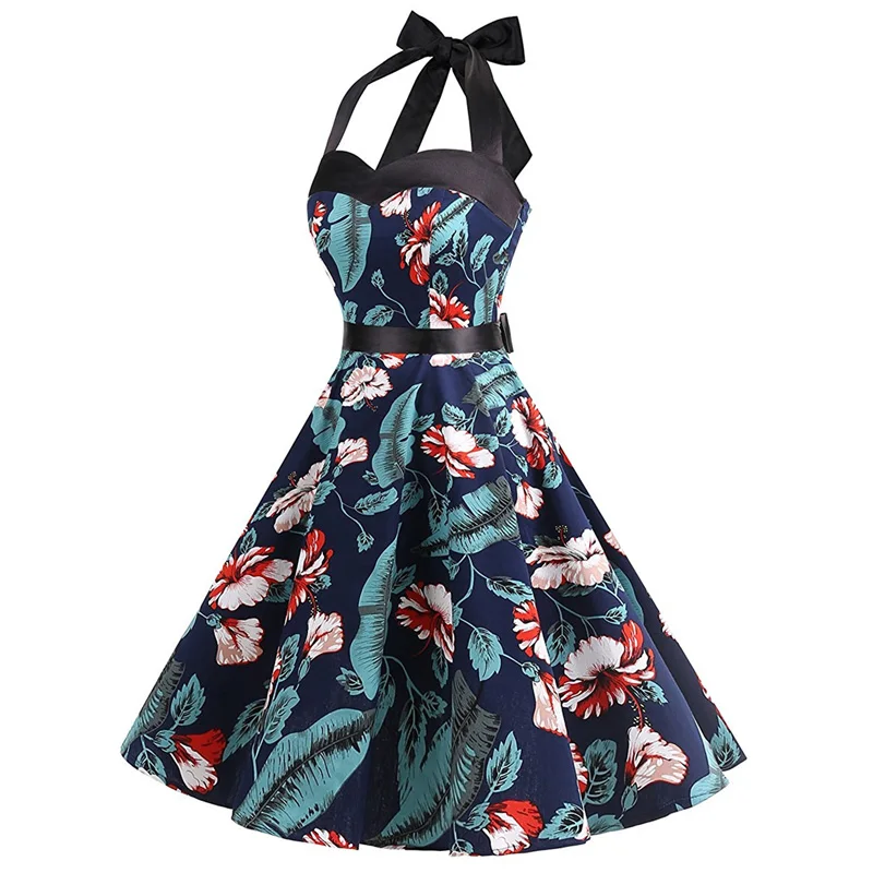 HziriP Summer Dress Women Clothes Elegant Halter Sexy Vintage Printing Sleeveless Slim Ladies Party Backless Dresses Robe Femme | Женская