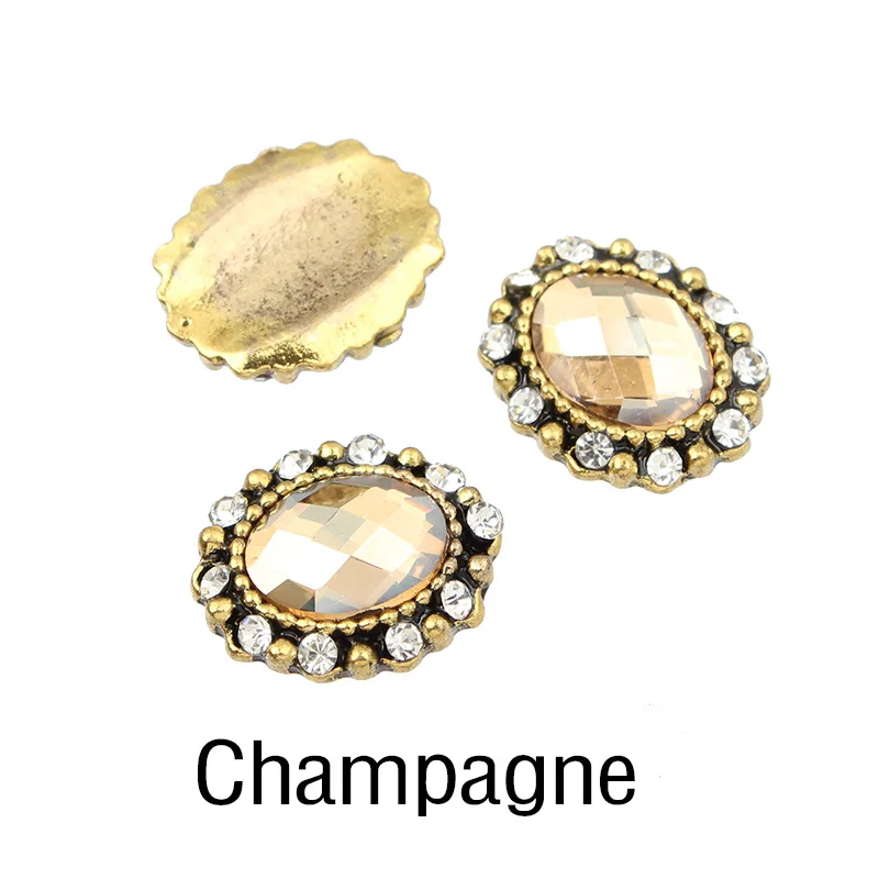 Champagne 10 шт смешанный цветной горный хрусталь овальный сплав 3d-украшения для ногтей DIY Блестящий сплав Гвозди Инструменты - Цвет: Champagne