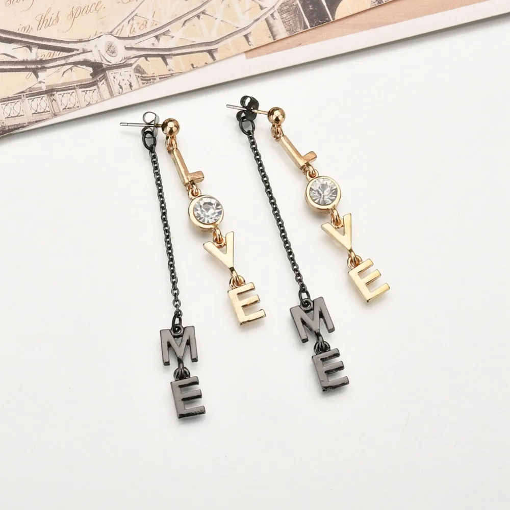 Мода золотого и серебряного цвета черный Цвет любовное письмо кисточкой серьги