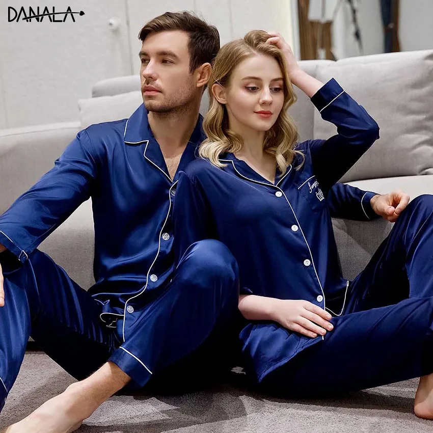 Женский пижамный комплект для пары DANALA простой из шелка и сатина | Женская одежда