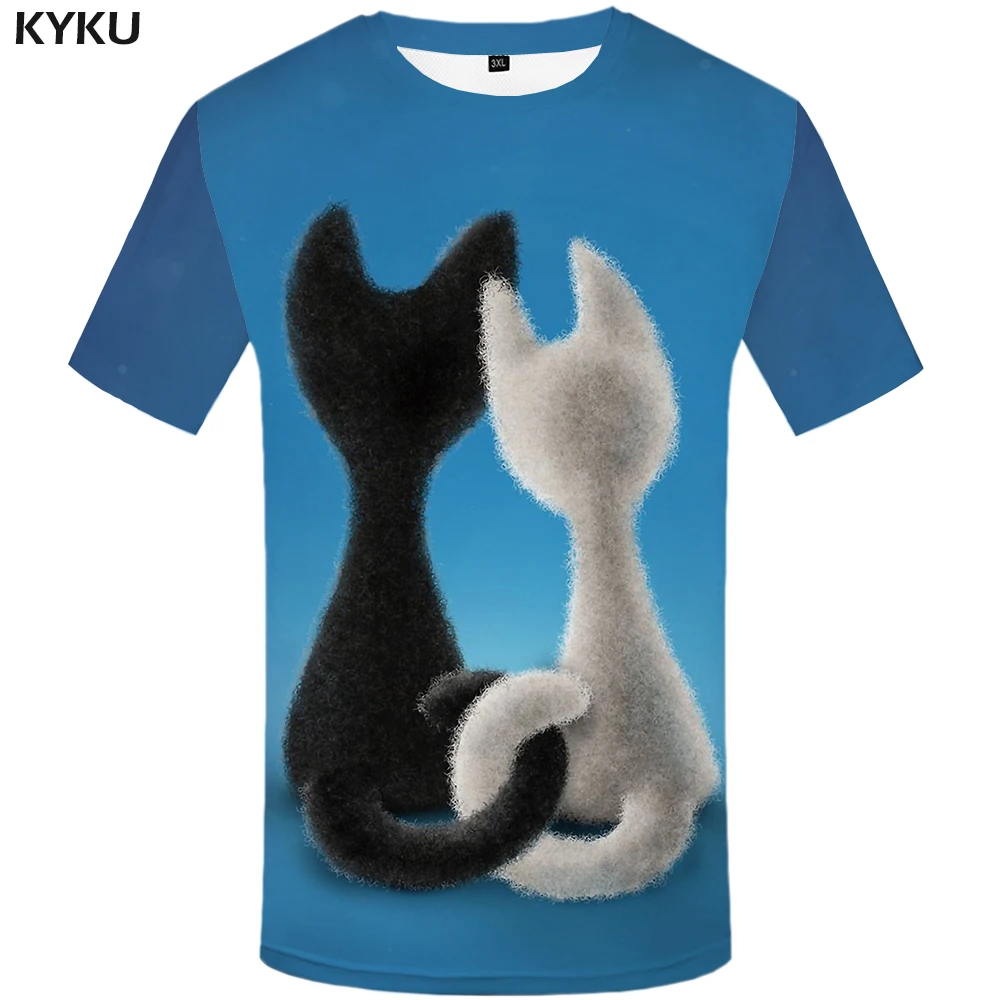 KYKU/футболка с животными для мужчин синяя футболка котом одежда в стиле панк рок