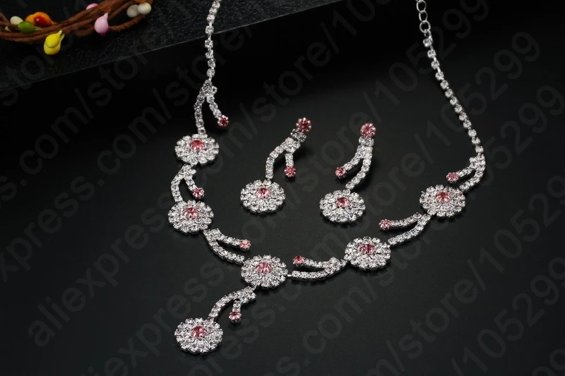 Free Shipping Hot Design Full Rhinestone Cubic Jewellery 925 Sterling Silver Wedding Jewelry Set Earring+Necklace | Украшения и
