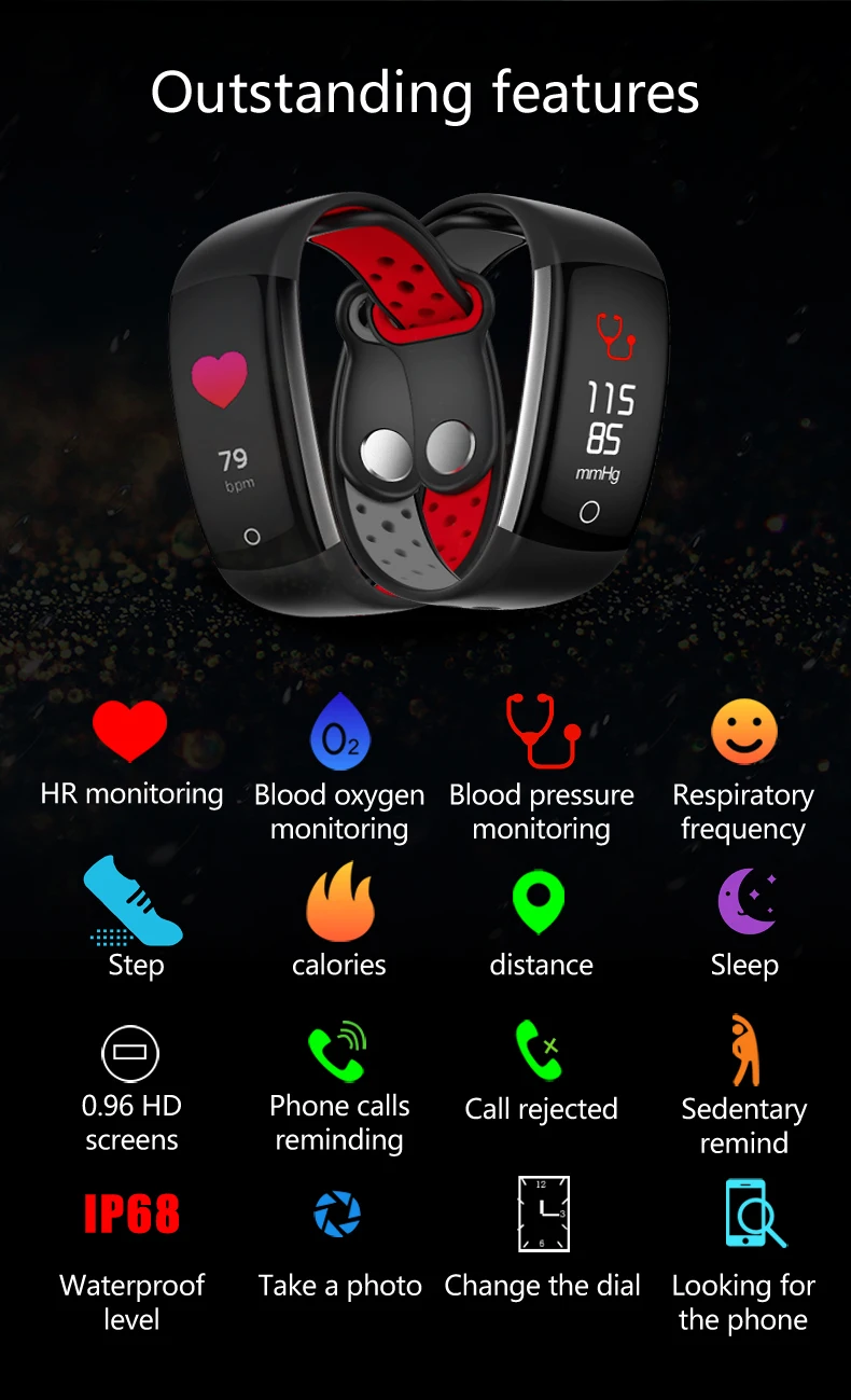 EXRIZU Q6 Smart Wrsitband Фитнес браслет монитор сердечного ритма Sport Band IP68 Водонепроницаемый сна трекер для iOS и Android
