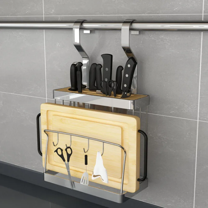 Knife Rack no bar Кухонный стеллаж из нержавеющей стали, кухонная полка «сделай сам», горшок, ложка, нож, приправа, полка для посуды, 60 см-120 см - Цвет: Knife Rack no bar