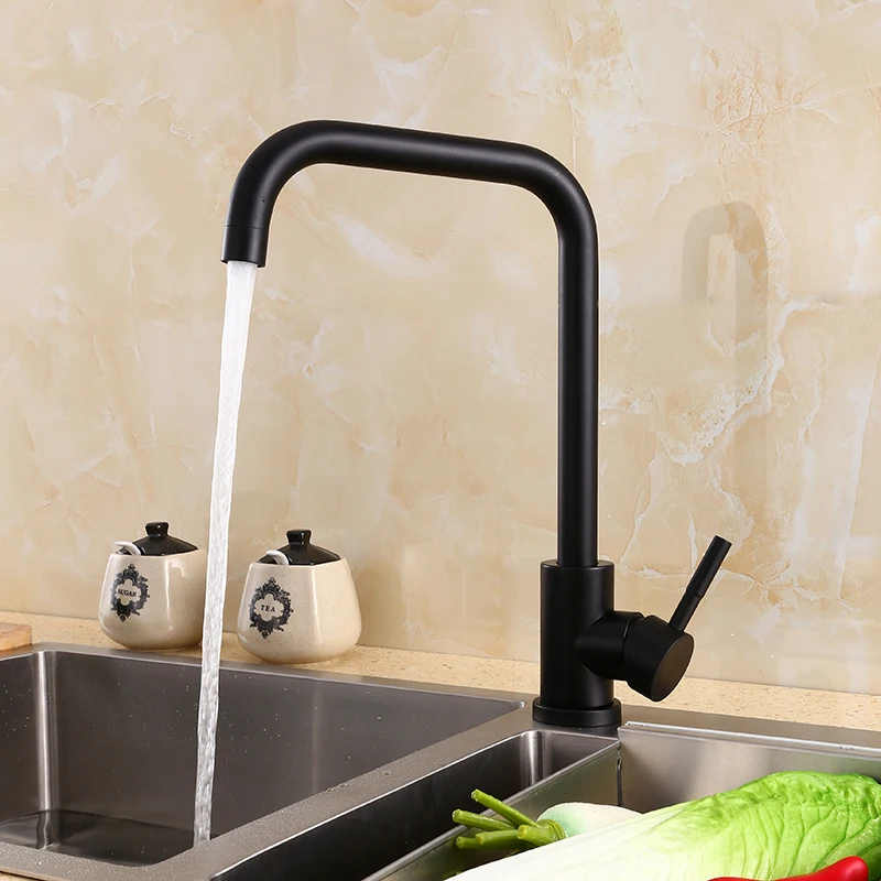 

Black Kitchen Faucet 360 Degree Rotation stainless steel Kitchen Mixer Tap cold and hot water Deck Mounted black tap Torneira