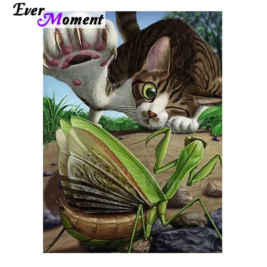 

Ever Moment Diamond Painting Handmade Full Square Cat Grasshopper Picture Of Rhinestone Diamond Embroidery Decoration Home 3F618