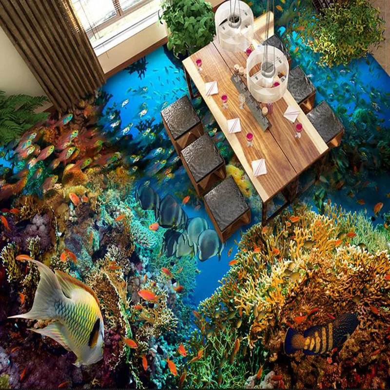 ПВХ самоклеющиеся водонепроницаемые обои для пола 3D подводный мир художественный Настил Плитка Настенная Ванная комната Декор для кухни 3 D наклейки