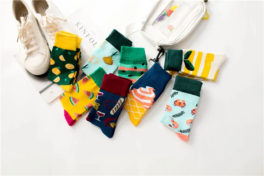New Unisex Men Women Art Painting Fruit Socks Cotton Fashion Socks Winter Warm Crew Socks Harajuku Funny Socks Cute High Hosiery