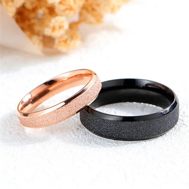 

1 PC Hip Hop Bling Stainless steel matte ring couple pair ring rose gold black Fashion Finger Ring Dropshipping Valentine gift
