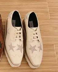 beige glitter star ; женская обувь на платформе; 31 цвет; обувь из натуральной кожи на танкетке с квадратным носком; горячая распродажа; обувь, увеличивающая рост; цвет бежевый; Размеры 35-41 - Цвет: beige glitter star