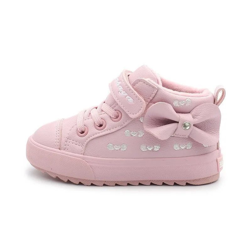 pink BABAYA/Новинка года; зимняя обувь для девочек; ботинки из искусственной кожи; красивая обувь принцессы с бантом-бабочкой; Теплая обувь с хлопковой подкладкой для девочек - Цвет: pink