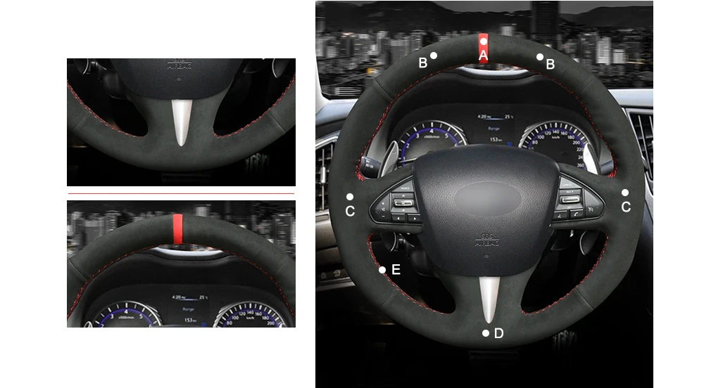 MEWANT Black Genuine Leather Hand Sew Car Steering Wheel Cover for Infiniti Q50 QX50