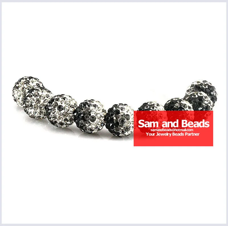 

50Pcs/Lot Gradient Clay Disco Crystal Pave Ball Beads For Bracelet Black Multi Wholesale 10MM High Quality