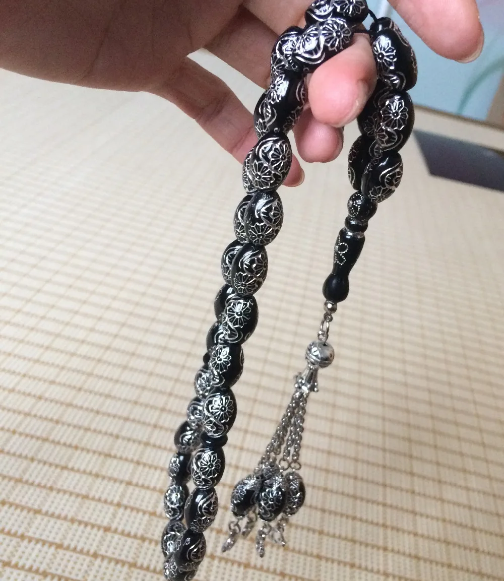Мусульманский подарок 33 tasbih misbaha tasbeeh masbaha tesbih Молитвенные Четки из бусин ислам подарки subha sibha Луна и звезда ювелирные изделия