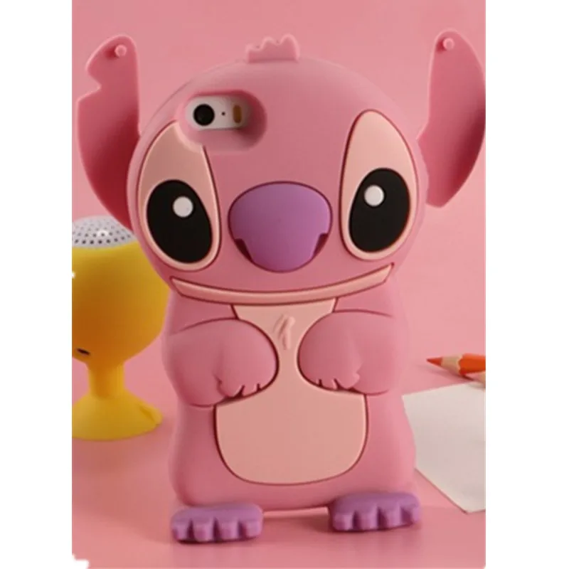 Pink Мягкий силиконовый чехол с объемным рисунком Лило стежка для iPhone 6, 6 S, 7, 8 Plus, X, 4, 4S, 5, 5S, SE, Air Stogdill, силиконовое подвижное ухо, чехол, Fundas - Цвет: Pink