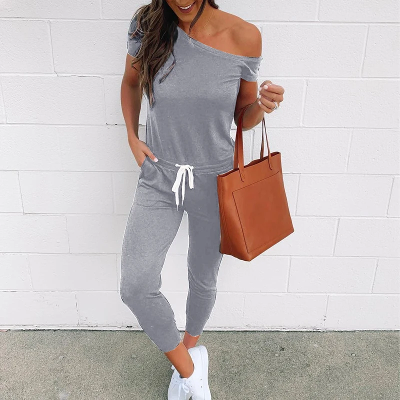 ELSVIOS летний женский комбинезон с открытыми плечами и коротким рукавом