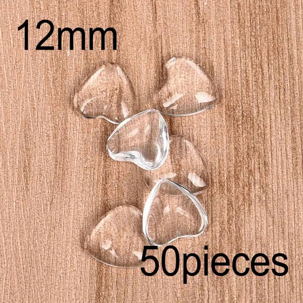 Heart 12mm 50pcs Круглые прозрачные кабошоны овальные квадратные сердца с плоской задней частью прозрачное стекло для ювелирных изделий ручной работы - Цвет: Heart 12mm 50pcs