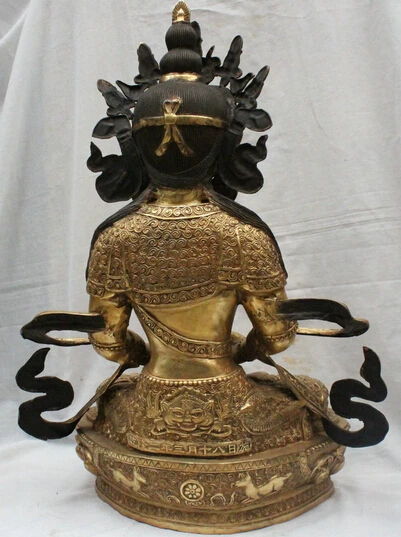JP S0524 28&quot Tibet Tibetan Temple Bronze Dragon Robe Amitayus Long Life Goddess Statue H | Дом и сад