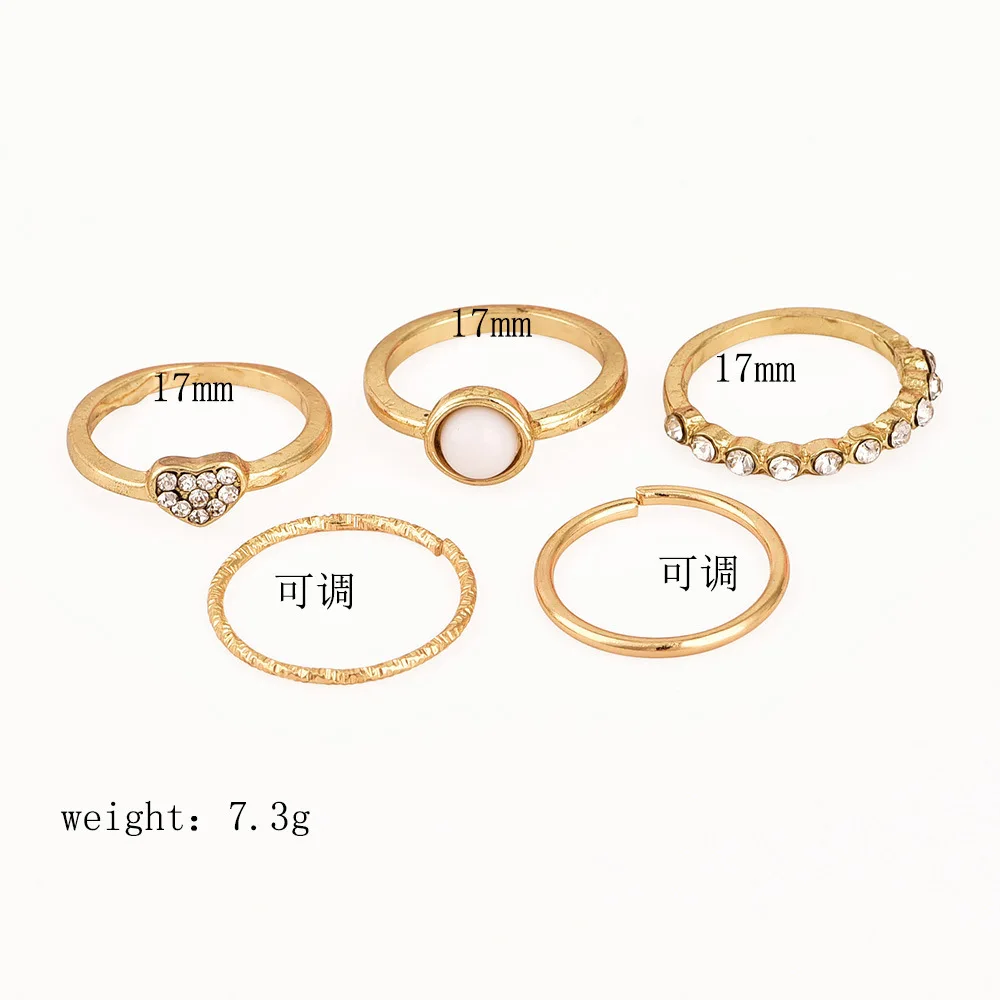 Комплект из 5 комбинированных колец для женщин с инкрустацией Стразы в