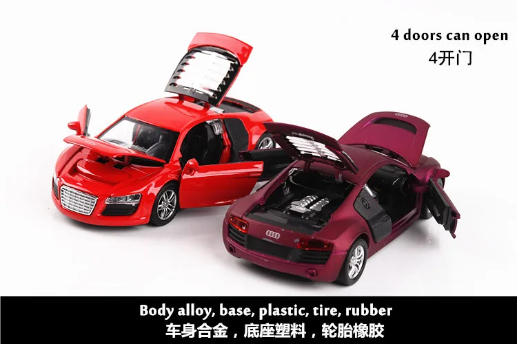 1:32 Audi R8, модель автомобиля из сплава, моделирование, оттяните заднюю дверь автомобиля, звук и свет, матовая по форме спортивного автомобиля, детские игрушки