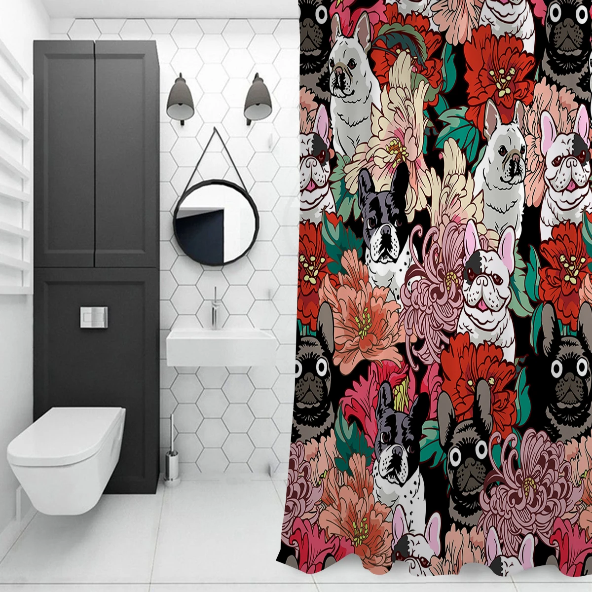 Французские бульдоги сверхдлинные тканевые занавески для ванной и душа