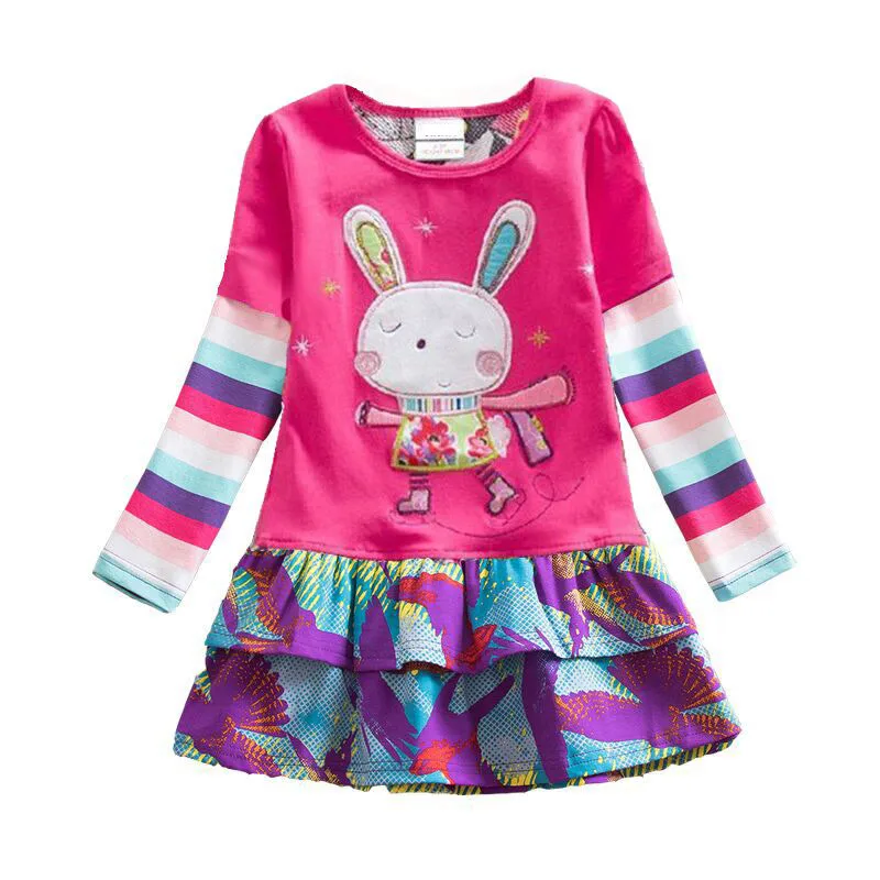 Dxton Girls Winter Dress Appliques Flower Kids Clothing Stripes Long Sleeve Princess Dots for Children | Детская одежда и обувь