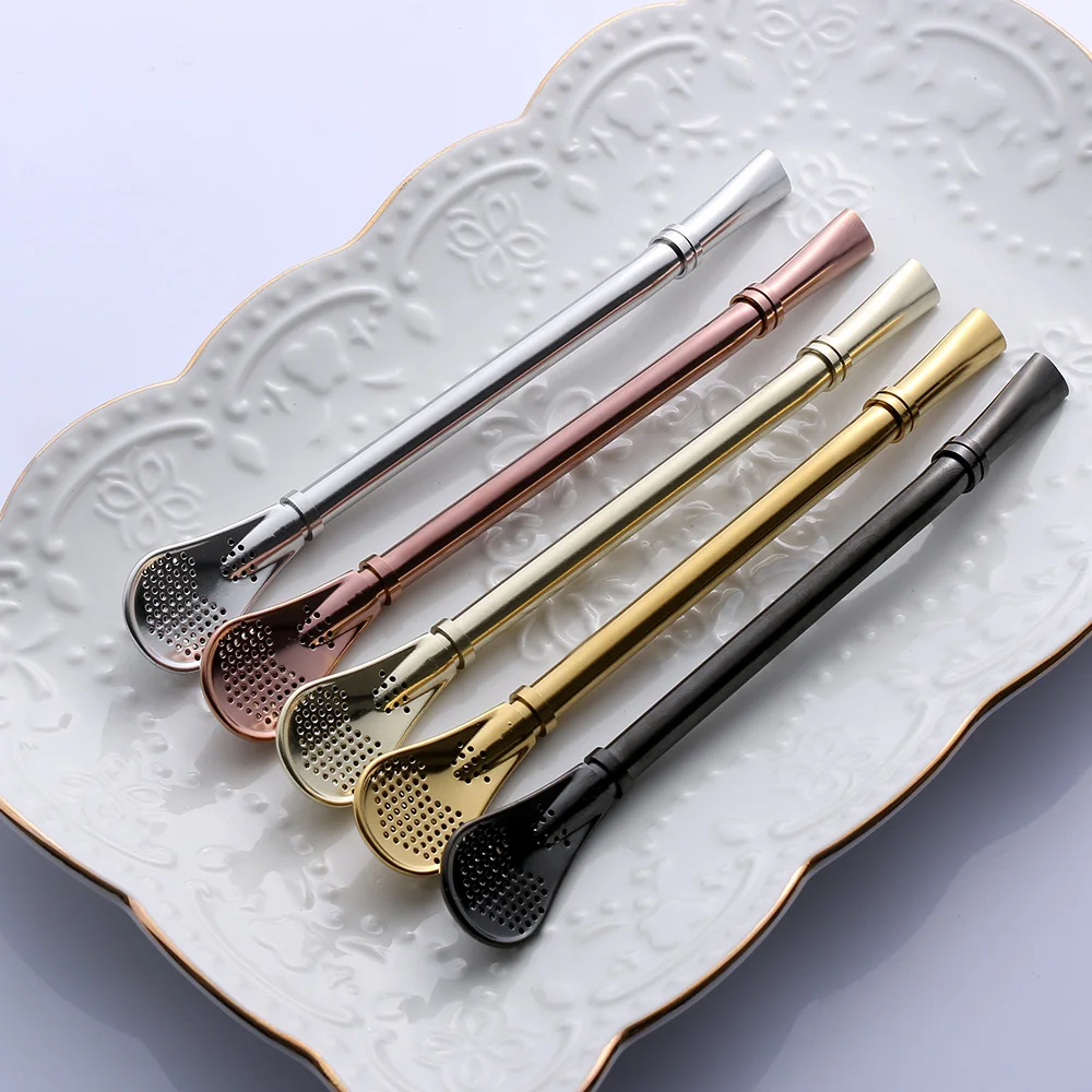 3pcs New Stainless Steel Drinking Straw Filter Offee Tea Spoon Reusable Drink Metal Strainer Bar Accessory | Дом и сад
