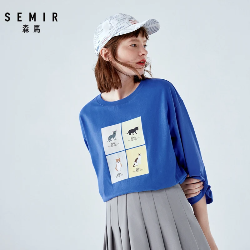 Футболка SEMIR Женская свободного покроя тонкий хлопковый топ с рукавом три