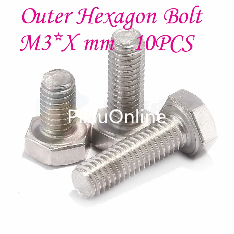 

10PCS YT808 304 Stainless Steel Outer Hexagon Bolt M3 * Xmm Free Shipping