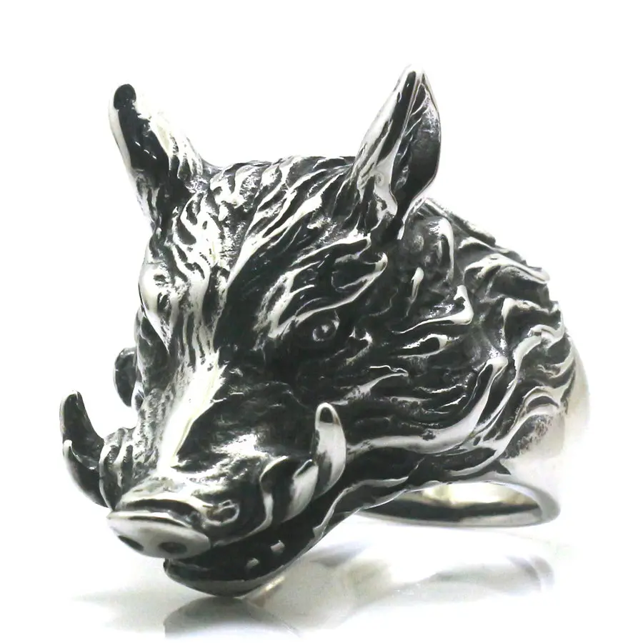 Size 7 to 15 Mens Boys 316L Stainless Cool Punk Gothic Wild Boar Hunting Ring |