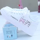 Женские кроссовки из искусственной кожи с принтом, повседневные, на шнуровке, с милым котом, 2019