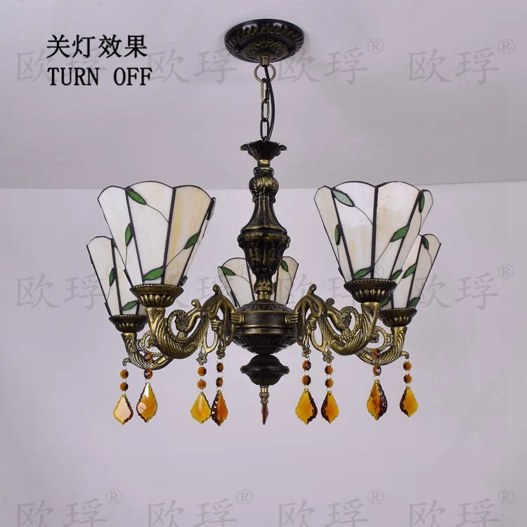 European 5 heads Living room dining bedroom Crystal lamps Tiffany Stained glass Restaurant Pendant Lights 110-240V E27 | Освещение