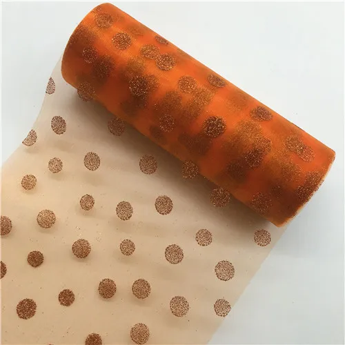 Orange 10YardX15cm Тюль-пачка с хрустальными помпонами, рулон органзы, чистый марлевый элемент для настольного бегуна и домашнего сада, украшения для свадебной вечеринки - Цвет: Orange