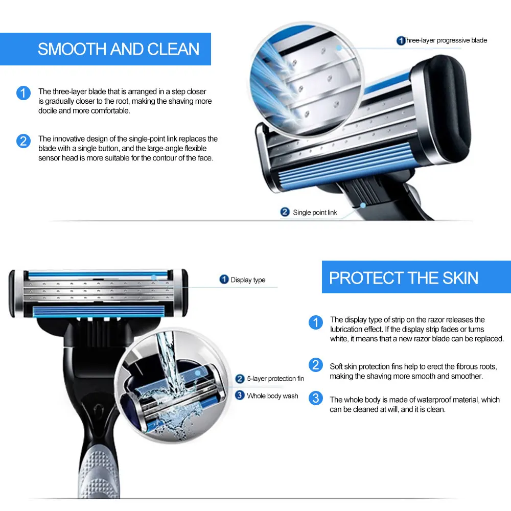 5pcs/set=1 Shaver Holder + 4 Blades Men's Razor Hair Removal Shaving Razors With Replaceable | Красота и здоровье