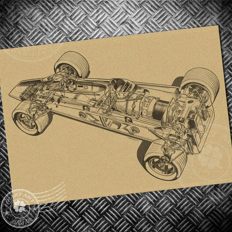 F1 гоночный автомобиль ВИНТАЖНЫЙ ПЛАКАТ кино Рисование правая крафт-бумага Ретро