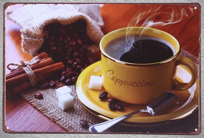 

1 pc Espresso seaside Cappuccino coffee shop Italian Tin Plate Sign wall plaques man cave Decoration Dropshipping metal Poster