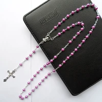 ol style dark purple pearl charming religion catholic christ virgin mary jesus cross pendant necklaces jewelry silver plated