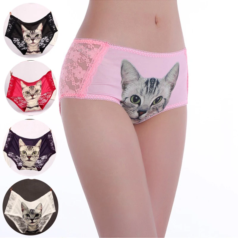 Женские кружевные бесшовные трусики с принтом кошки|underpants women|cotton intimatesseamless briefs |