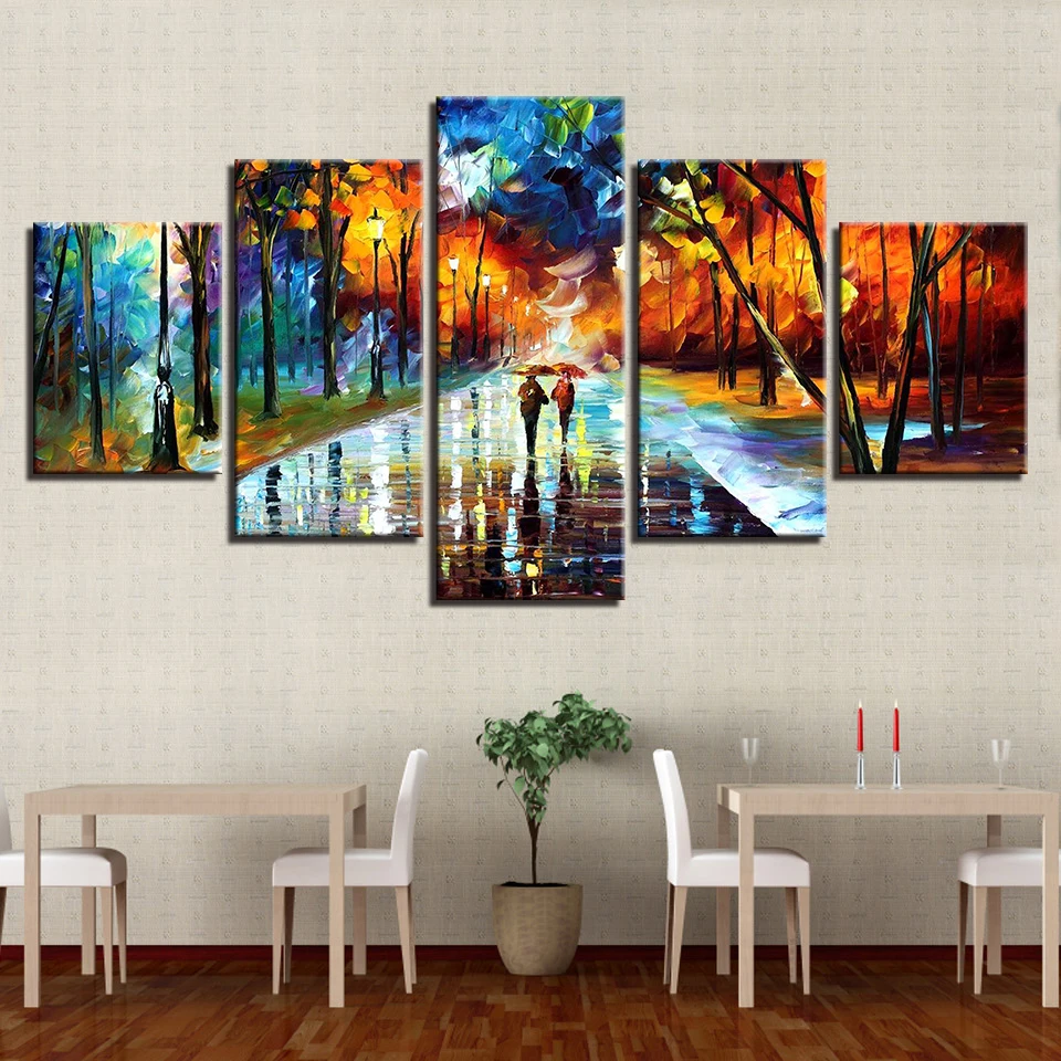 Холст постер масляная живопись Любители искусства стены для гостиной Рамка 5 панелей уличный фонарь домашнее украшение модульные изображения.
