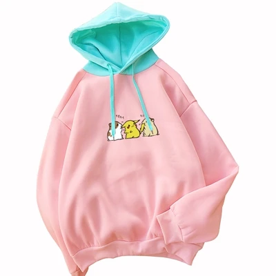 pink Kpop толстовки женские Харадзюку Пикачу хомяк печатных Kawaii Толстовка лоскутное moletom feminino inverno уличная одежда Топ PSLM-214 - Цвет: pink