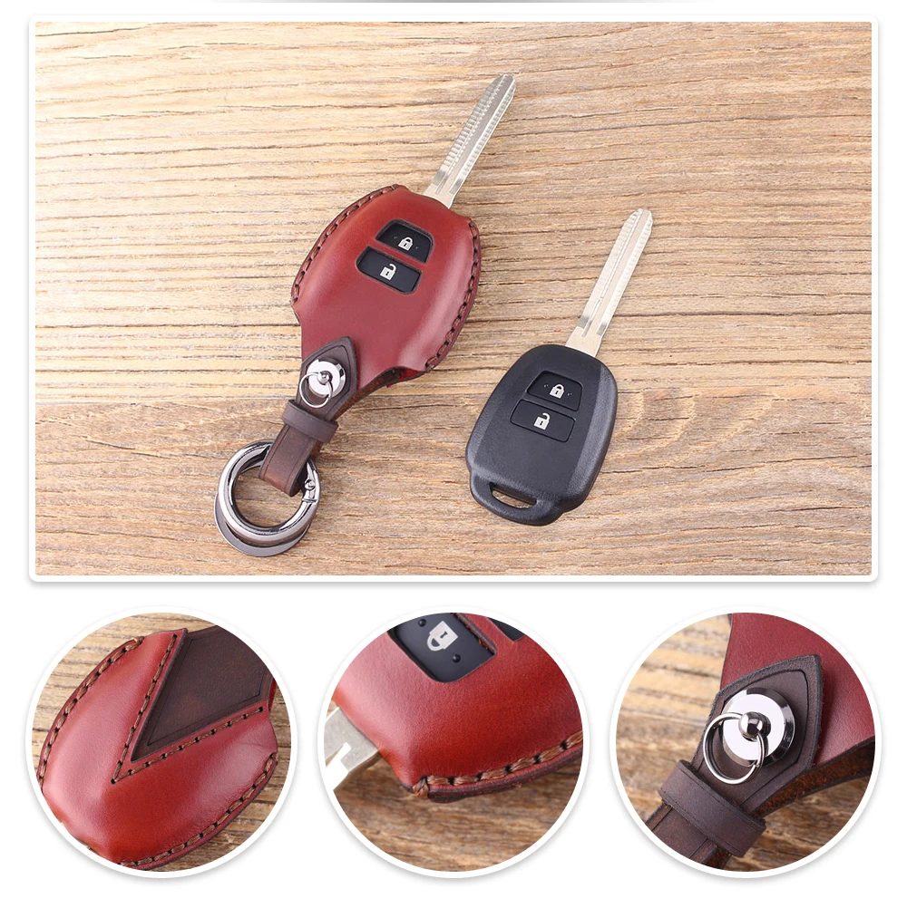 Кожаный чехол для ключей KEYYOU для Toyota Corolla Camry eiz New Vios RAV4 Crown, 2 кнопки, чехол для брелока