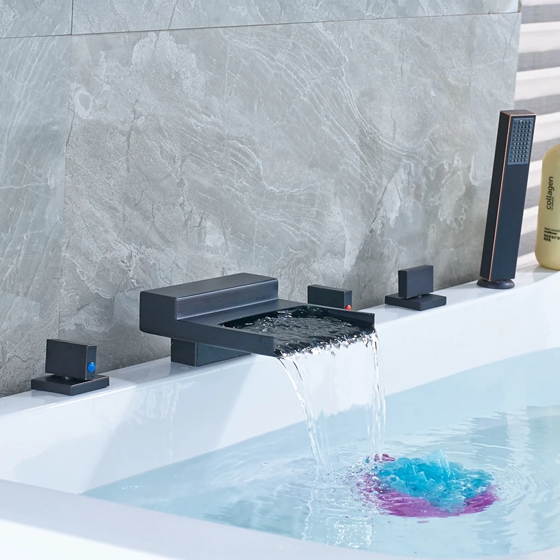 Современные Три ручки масло втирают Бронзовый Смеситель для душа 5 шт. бортике