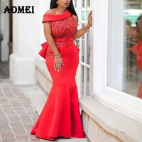 women dress maxi mermaid night sequined party wear evening red classy formal dresses one shoulder glitter gowns summer clothing