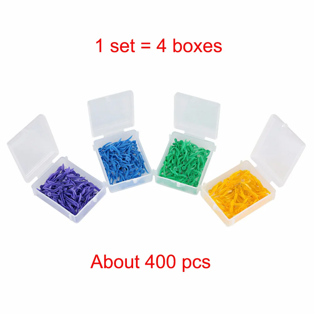 1 set (4 boxes) 400 шт Стоматологические Одноразовые клинья с отверстием все 4 размера стоматологические материалы стоматология Insturment стоматологические инструменты зубы Клин 4 цвета - Цвет: 1 set (4 boxes)