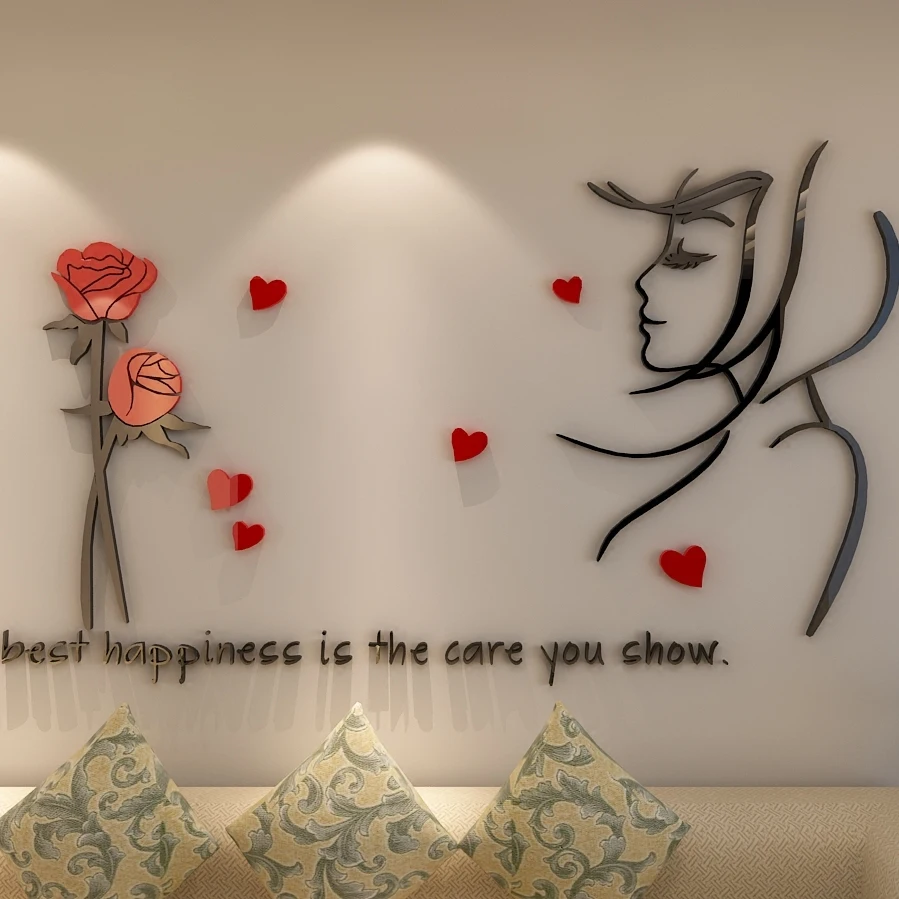 Новое поступление роза девушка акриловые 3D Хрустальные настенные наклейки