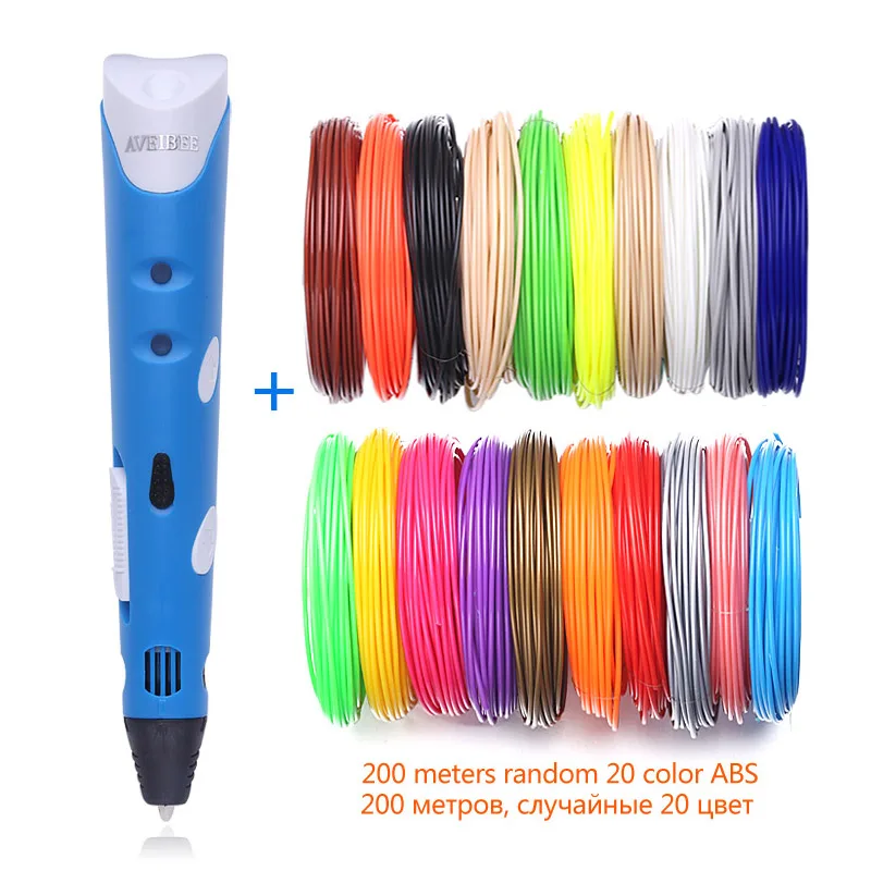 Pen With 200M ABS Корабли из российской федерации 3д печать ручка игрушки Модель 3d ручка 3 д принтер рисунок магические ручки рисования и 100/200метр пластиковые ABS нити школьные товары для подарка детей на день рождения - Цвет: Pen With 200M ABS