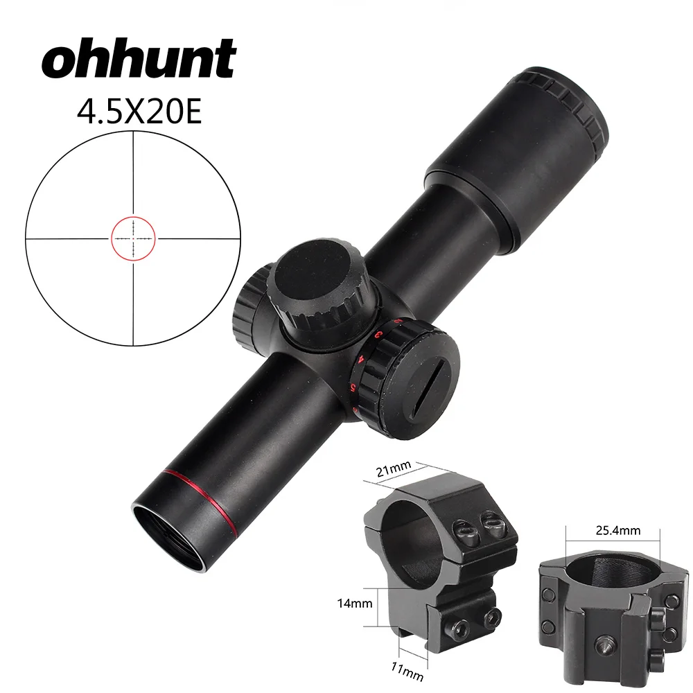 with Dovetail Rings Ohhunt 4.5x20E компактный охотничий прицел с красной подсветкой из выгравированного стекла с откидными крышками и кольцами - Цвет: with Dovetail Rings